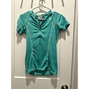 Athleta Green Running Short Sleeve Shirt 1/4 Zip Back Zipper Pocket XXS
